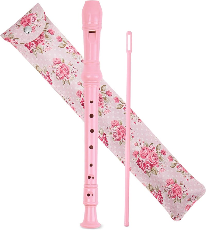 Haecsfl Recorder Instrument for Beginner Adults,8-Hole Soprano Descant Recorder Music Flute with with Cleaning Rod & Leather Case For Home Entertainment(2-Pink Rose) - Image 1
